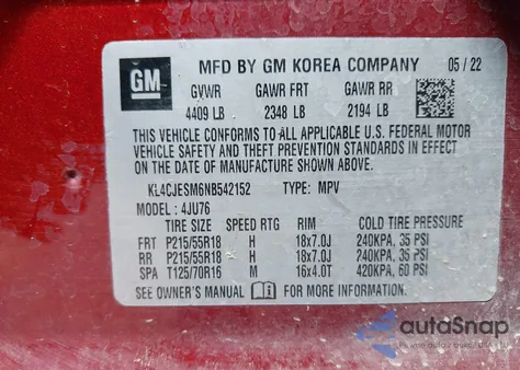 2022 Buick Encore Awd Preferred z USA, uszkodzony, nr VIN KL4CJESM6NB542152